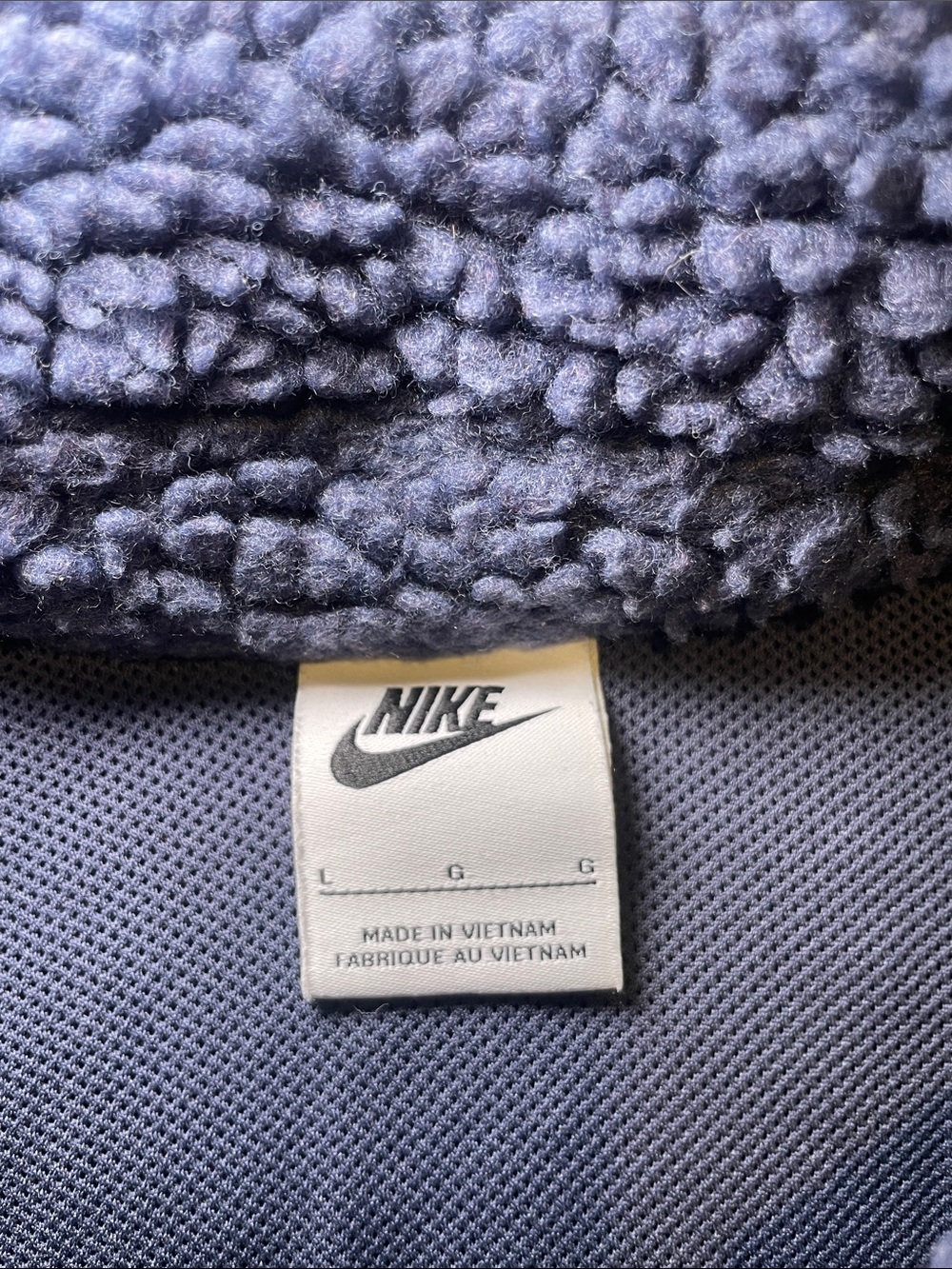 NIKE Sweater Sherpa Navy Faux Fur Swoosh Zip Jacket White Swoosh Vintage Retro - Picture 7 of 12